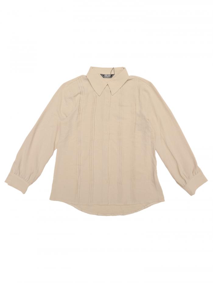 Allegra K レディースラペルシャツ ルーシュ ボタンダウン 長袖 カジュアルカラーブラウス ベージュ S