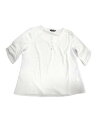 Allegra K ワークトップス 半袖シャツ スクエアネックブラウス プリーツ オフィス レディース ホワイト XL(4)