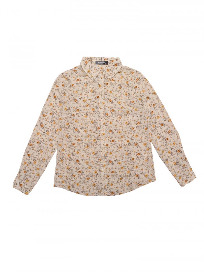 Allegra K 花柄シャツ ブラウス 長袖 おしゃれ ボタンダウン 通勤 オフィス カジュアル レディース ベージュイエローの花柄 XS
