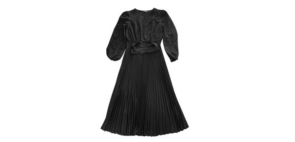 Allegra K エレガントなプリーツスウィングドレス レディース用 無地 ノースリーブ Vネック 長袖 ワークドレス ブラック L