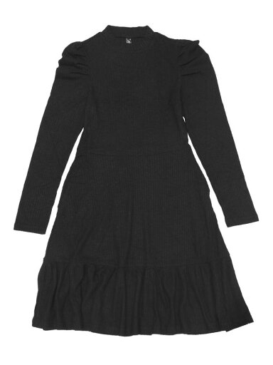 Allegra K レディース スモックネック ストレッチ パフ 長袖 Aライン フリル ニット ドレス セーター 秋冬ワンピース ブラック M Allegra K レディース スモックネック ストレッチ パフ 長袖 Aライン フリル ニット ドレス セーター 秋冬ワンピース ブラック M