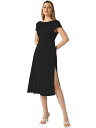 Allegra K レディース 半袖 サテンドレス カウルネック キャップスリーブ バックレス ツイスト スプリット ミディ ドレス ブラック S