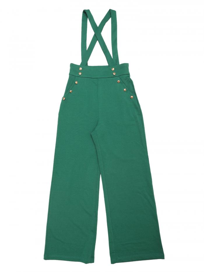 Allegra K サスペンダー ジャンプスーツ オーバーオール オフィス 調節可能なストラップ ワイドレッグ レディース ダークグリーン XS