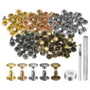 100セットのレザーリベット 8mm x 6mm メタルダブルキャップリベットスナップスタッズファスナー 3個の設置ツール付き レザークラフトDIY修理装飾用 ...