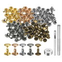 100セットのレザーリベット 8mm x 8mm メタルダブルキャップリベットスナップスタッドファスナー 3個の設置ツール付き レザークラフトDIY修理装飾用 ...