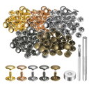 100セットのレザーリベット 12mm x 10mm メタルダブルキャップリベットスナップスタッドファスナーと3個の設置ツール レザークラフトDIY修理装飾用 ...