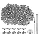 200セットのレザーリベット 12mm x 8mm メタルダブルキャップリベットスナップスタッドファスナーと3個の設置ツール レザークラフトDIY修理装飾用 シルバートーン