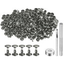 200セットのレザーリベット 8mm x 6mm メタルダブルキャップリベットスナップスタッドファスナーと3個の設置ツール レザークラフトDIY修理装飾用 ガ ンメタル