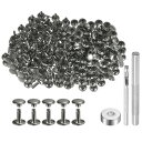 200セットのレザーリベット 9mm x 10mmのメタルダブルキャップリベットスナップスタッドファスナーと3個の設置ツール レザークラフトDIY修理装飾用 ガ ンメタル