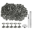 200セットのレザーリベット 12mm x 8mm メタルダブルキャップリベットスナップスタッドファスナーと3個の設置ツール レザークラフトDIY修理装飾用 ガ ンメタル