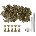200セットのレザーリベット 6mm x 8mm メタルダブルキャップリベットスナップスタッドファスナーと3個の設置ツール レザークラフトDIY装飾用 ブロンズ