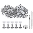 100セットのレザーリベット 6mm x 8mm メタルダブルキャップリベットスナップスタッドファスナーと3個の設置ツール レザークラフトDIY装飾用 ホワイト