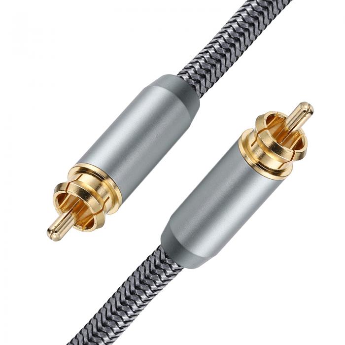 サブウーファーケーブル RCA-RCAデジタル同軸オーディオケーブル 10フィート両端金メッキオス-オスHi-Fiコード ホームシアター・サブウーファー・アンプ用PVCケーブル グレー