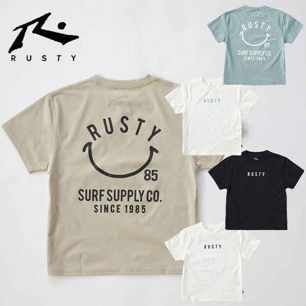 RUSTY ラスティ キッズ ラッシュガード ニコちゃんTEE UV 半袖 Tシャツ 964465 子供用 男の子 女の子 ジュニア 水着 小学校 中学校 スクール 体育 かわいい 大きいサイズ UVカット 日焼け防止 紫外線対策 UPF50+ 接触冷感 夏用 海水浴 水泳 プール セール SALE