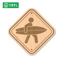 TRYL WOOD STICKER(ウッドステッカー) Surfer Crossing 木材を使用した自然素材のステッカー 【トレイルランニング ジョギング ア...