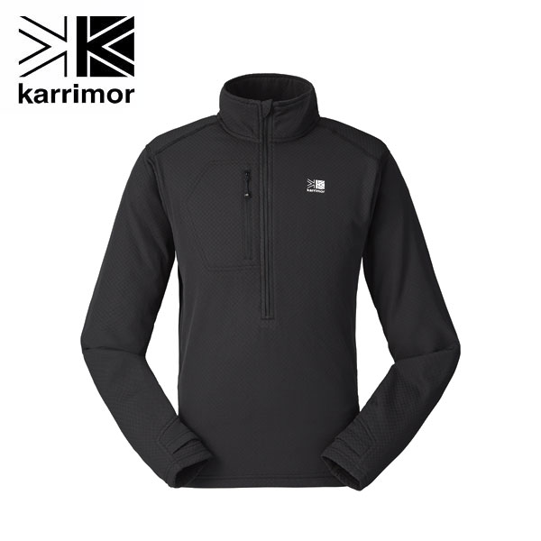 Karrimor カリマー thermal half-zip サーマルハーフジップ 101508 メンズ・レディース ジャケット ミッドレイヤー アウター トレイルランニング トレラン トレッキング 登山 ハイキング キャンプ アウトドア 男性 女性Spec サイズ XS(着丈58cm・裄丈78cm・チェスト98cm・ウエスト88cm・袖巾20cm)、 S(着丈60cm・裄丈81cm・チェスト102cm・ウエスト92cm・袖巾21cm)、 M(着丈62cm・裄丈84cm・チェスト106cm・ウエスト96cm・袖巾22cm)、 L(着丈64cm・裄丈87cm・チェスト110cm・ウエスト100cm・袖巾23cm) 素材 本体：ポリエステル100% 重量 220g カラー Black 商品説明 軽量でソフトな風合い、吸汗速乾性に優れたOctaに、PolygieneBioStatic抗菌加工を施したハーフジップミッドレイヤー。アウター着用時に収納物の重なりによるストレスを軽減させるため、チェストポケットは右身頃に配置。素材の特徴である中空部と8本の突起による空間に含まれるデッドエアーにより、体温の低下を防ぐ。 納期 平日(土日祝除く)午前12時までのご注文は、即日発送となります。 ただし銀行振込は、ご入金確認後の出荷となります。 配送方法 宅配便のみの配送となります。