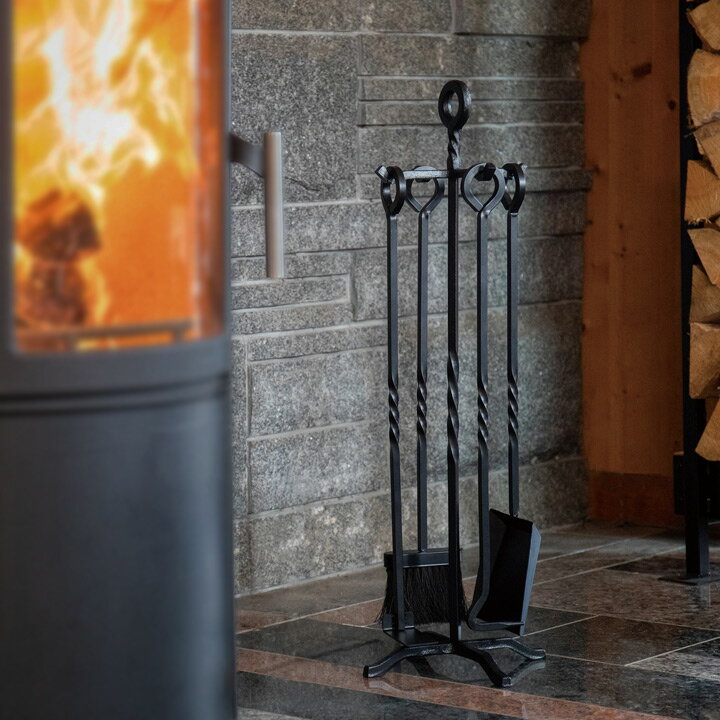 総鉄製 暖炉・薪ストーブ用ツール 4点セット 「ファイヤーサイド オールアイアン ツールセット」