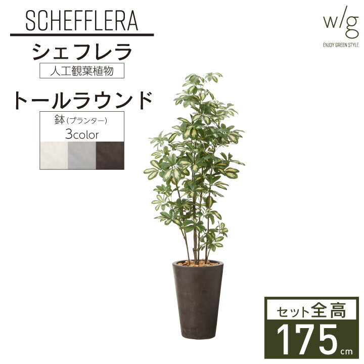 シェフレラ 観葉植物 フェイクグリーン鉢セット 大型 「シェフレラ×Tall Round w/g」 高さ175cm 人工観葉植物 インテリアグリーン プランター 簡単組立 おしゃれ リアル 室内 オフィス