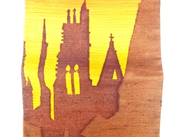 洋館模様織り出し紬名古屋帯【リサイクル】【中古】【着】 宗sou