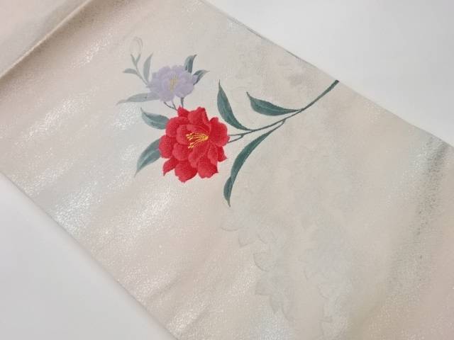 草花模様織出し名古屋帯【リサイクル】【中古】【着】 宗sou(prc)