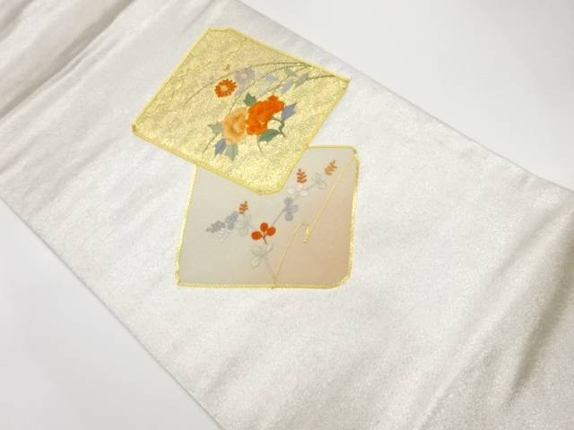 金駒刺繍色紙に秋草・花々模様名古屋帯【リサイクル】【中古】【着】 宗sou(prc)【spoff】