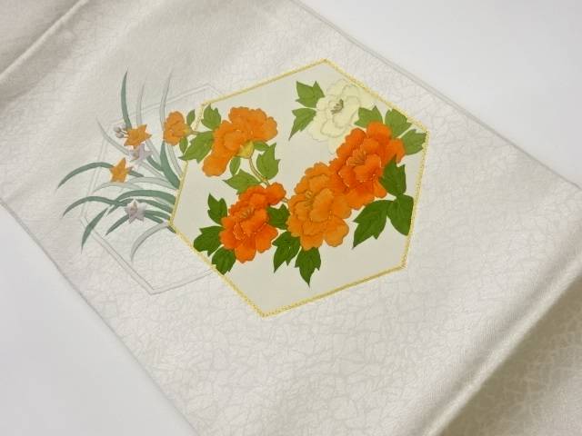 金駒刺繍牡丹に桔梗模様名古屋帯【リサイクル】【中古】【着】 宗sou(prc)