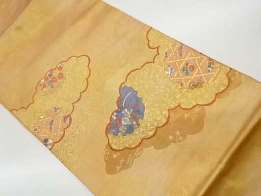雲・雪輪に秋草・宝尽くし模様織出し名古屋帯【リサイクル】【中古】【着】 宗sou(prc) 雲・雪輪に秋草・宝尽くし模様織出し名古屋帯【リサイクル】【中古】【着】 宗sou(prc)