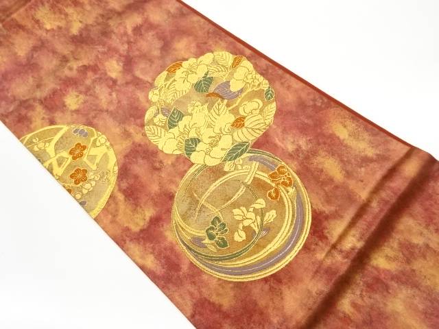 引箔丸紋に花丸様織出し袋帯【リサイクル】【中古】【着】 宗sou(prc)【spoff】