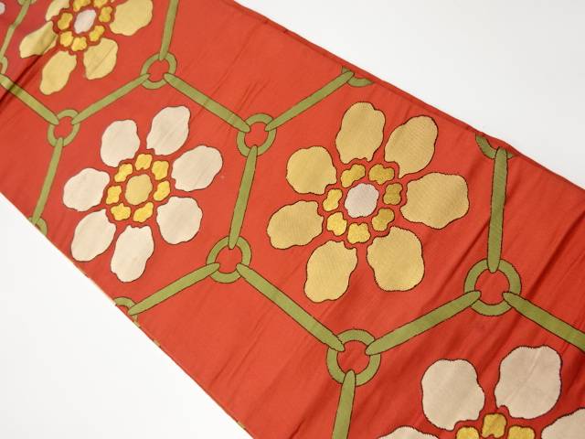 変わり亀甲に花模様織出し名古屋帯(着用可)【アンティーク】【中古】【着】 宗sou(prc)【spoff】