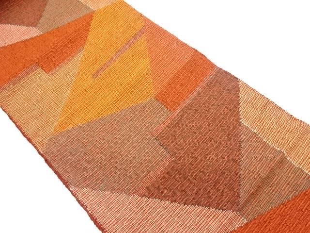 手織り真綿紬抽象模様織出し名古屋帯【リサイクル】【中古】【着】 宗sou(prc)