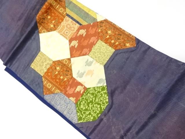 切り嵌め荒磯に花唐草・花鳥模様織出し名古屋帯【リサイクル】【中古】【着】 宗sou(prc)