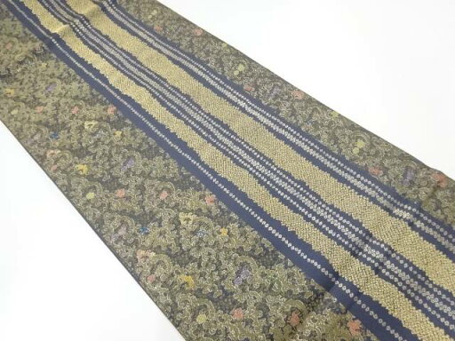 縞に花唐草模様織出し袋帯【リサイクル】【中古】【着】 宗sou(prc) 縞に花唐草模様織出し袋帯【リサイクル】【中古】【着】 宗sou(prc)