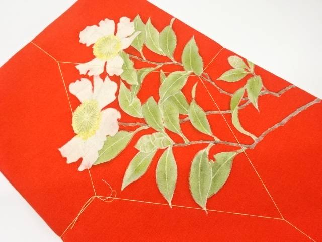 未使用品 手描き花模様名古屋帯【リサイクル】【着】 宗sou(prc)【spoff】