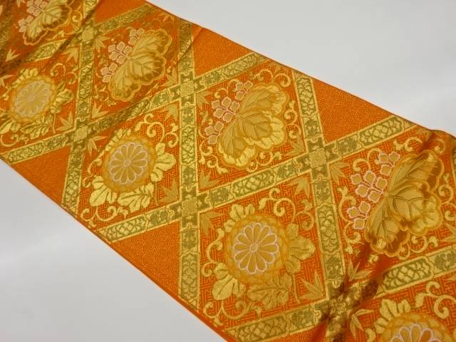 襷に桐・菊模様織出し袋帯【リサイクル】【中古】【着】 宗sou(prc)