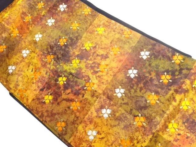格子に抽象花模様織出し名古屋帯【リサイクル】【中古】【着】 宗sou(prc)