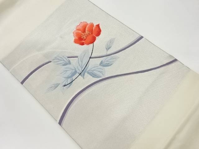 曲線に椿模様織出し名古屋帯【リサイクル】【中古】【着】 宗sou(prc)