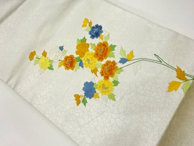 花模様刺繍名古屋帯【リサイクル】【中古】【着】 宗sou(prc)