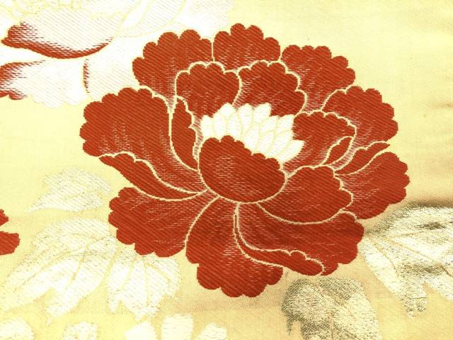 牡丹・花模様織出し名古屋帯【アンティーク】【中古】【着】 宗sou(prc)