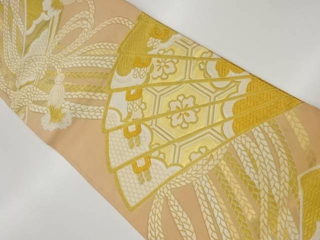 扇子・組紐に亀甲・花菱模様織出し袋帯【リサイクル】【中古】【着】 宗sou(prc)