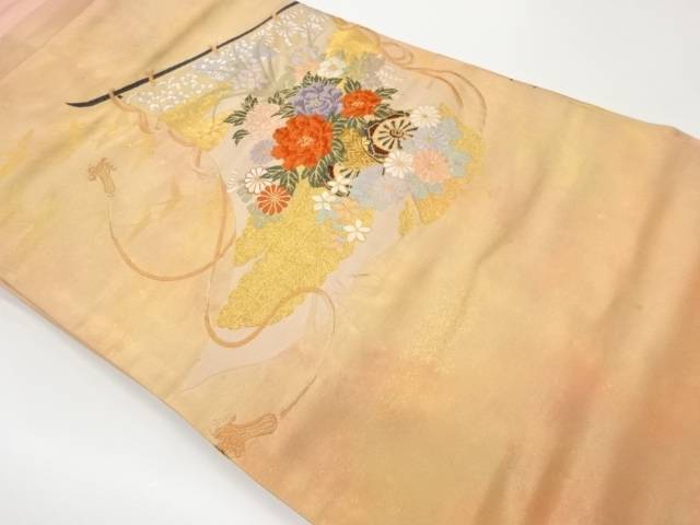 引箔几帳に雲取り・花束・群鶴模様織出し名古屋帯【リサイクル】【中古】【着】 宗sou(prc)