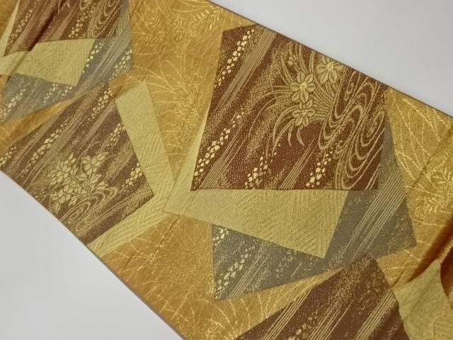 重ね色紙に草花・流水模様織出し袋帯【リサイクル】【中古】【着】 宗sou(prc)
