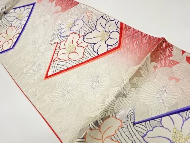 松皮菱に鳳凰・花々模様織出し袋帯【リサイクル】【中古】【着】 宗sou(prc)【spoff】