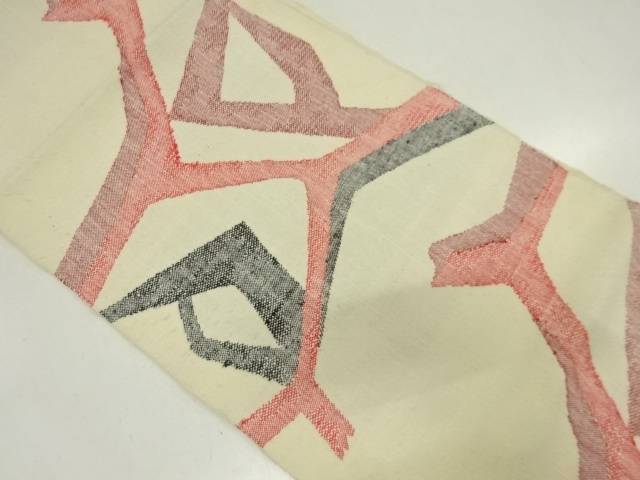 手織り紬抽象模様織り出し名古屋帯【アンティーク】【中古】【着】 宗sou(prc)【Pnt】