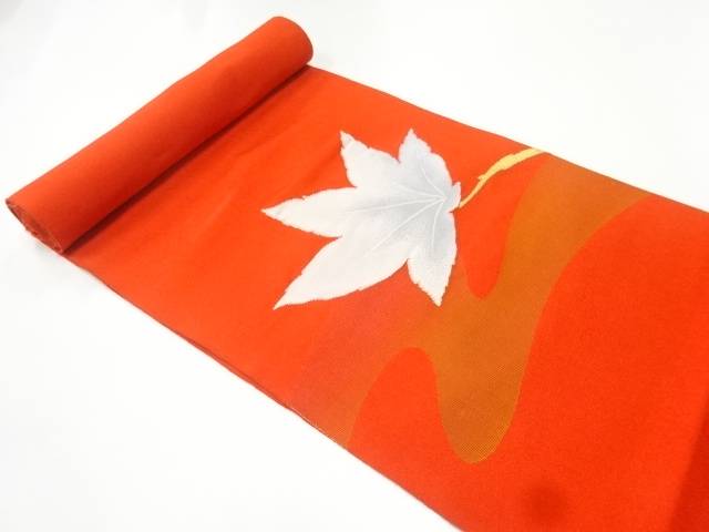 霞に楓模様織出し名古屋帯地反物【アンティーク】【中古】【着】 宗sou(prc)