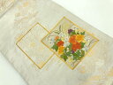 金駒刺繍色紙に牡丹・萩模様名古屋帯【リサイクル】【中古】【着】 宗sou