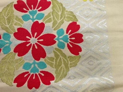 華紋に重ね菱模様織出し名古屋帯【アンティーク】【中古】【着】 宗sou【Pnt】 華紋に重ね菱模様織出し名古屋帯【アンティーク】【中古】【着】 宗sou【Pnt】