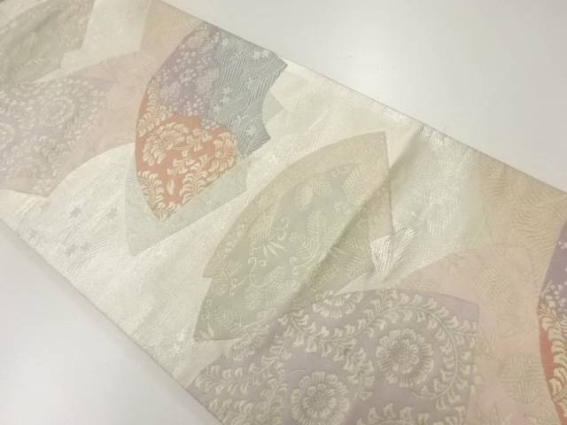 地紙に花古典柄模様織出し袋帯(材料)【アンティーク】【中古】【着】 宗sou【spoff】