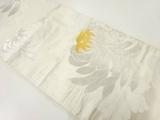 菊模様織出し袋帯(材料)【アンティーク】【中古】【着】 宗sou【spoff】