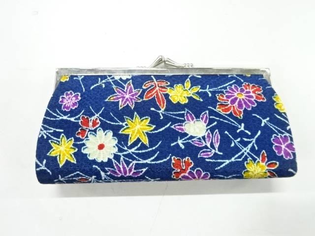 枝葉に草花模様がま口小銭入れ【リサイクル】【中古】【着】 宗sou【Pnt】