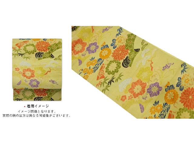 読み本に松竹梅・花籠模様織り出し名古屋帯(着用可)【アンティーク】【中古】【着】 宗sou